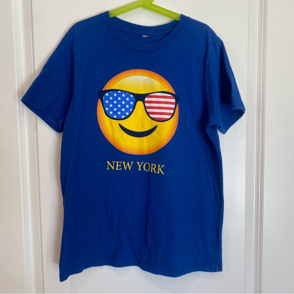 Kids Blue Short Sleeve T-Shirt with Emoji New York Graphic Design - Size 10/12
